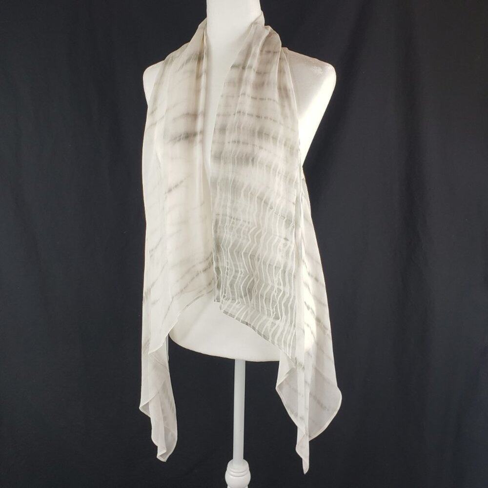 Maggie Ward Vest Women L Silk & Suede Chiffon Waterfall High Low Cream Tan